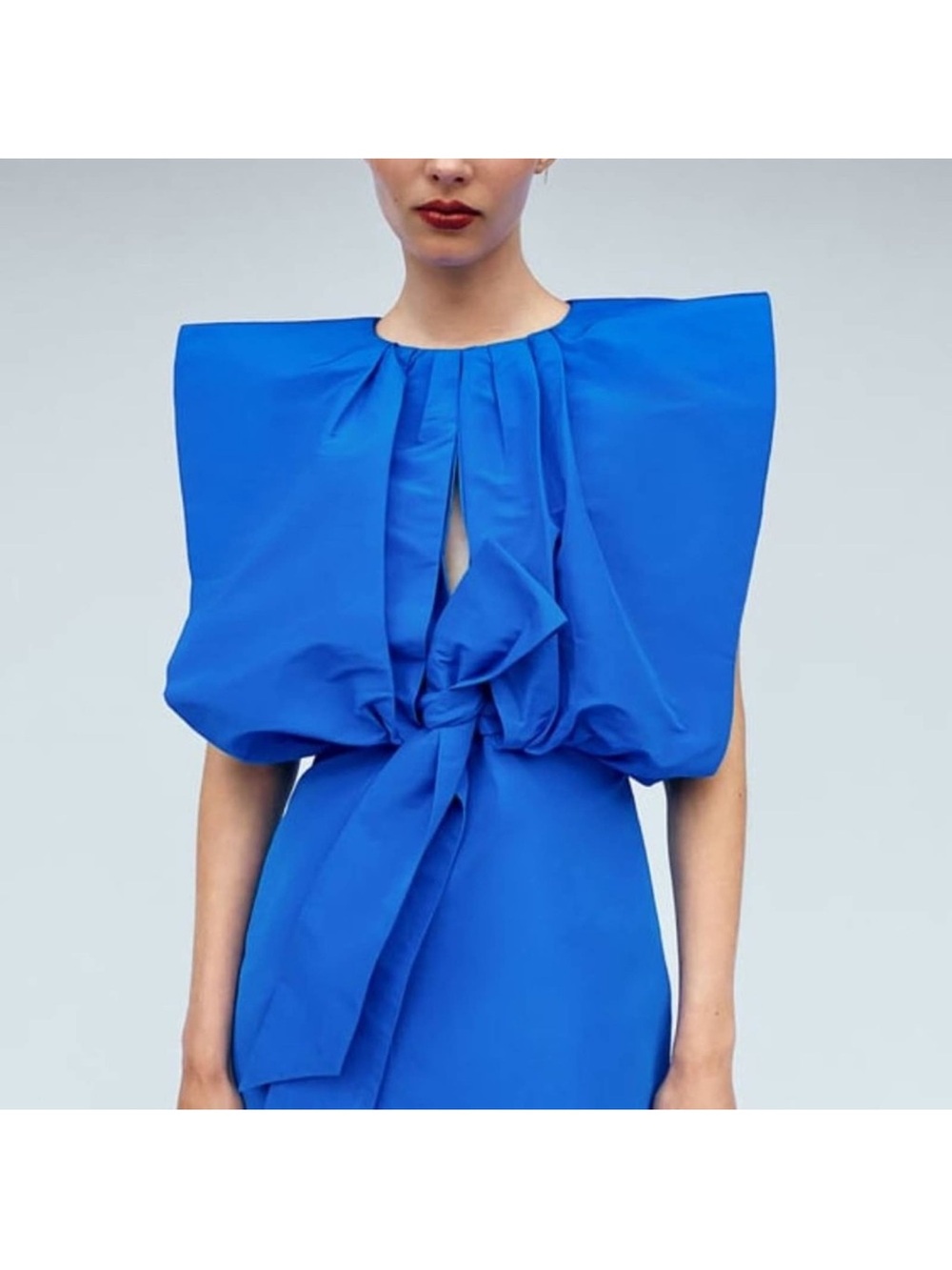 Bold Blue Sculptural Tie-Front Dress